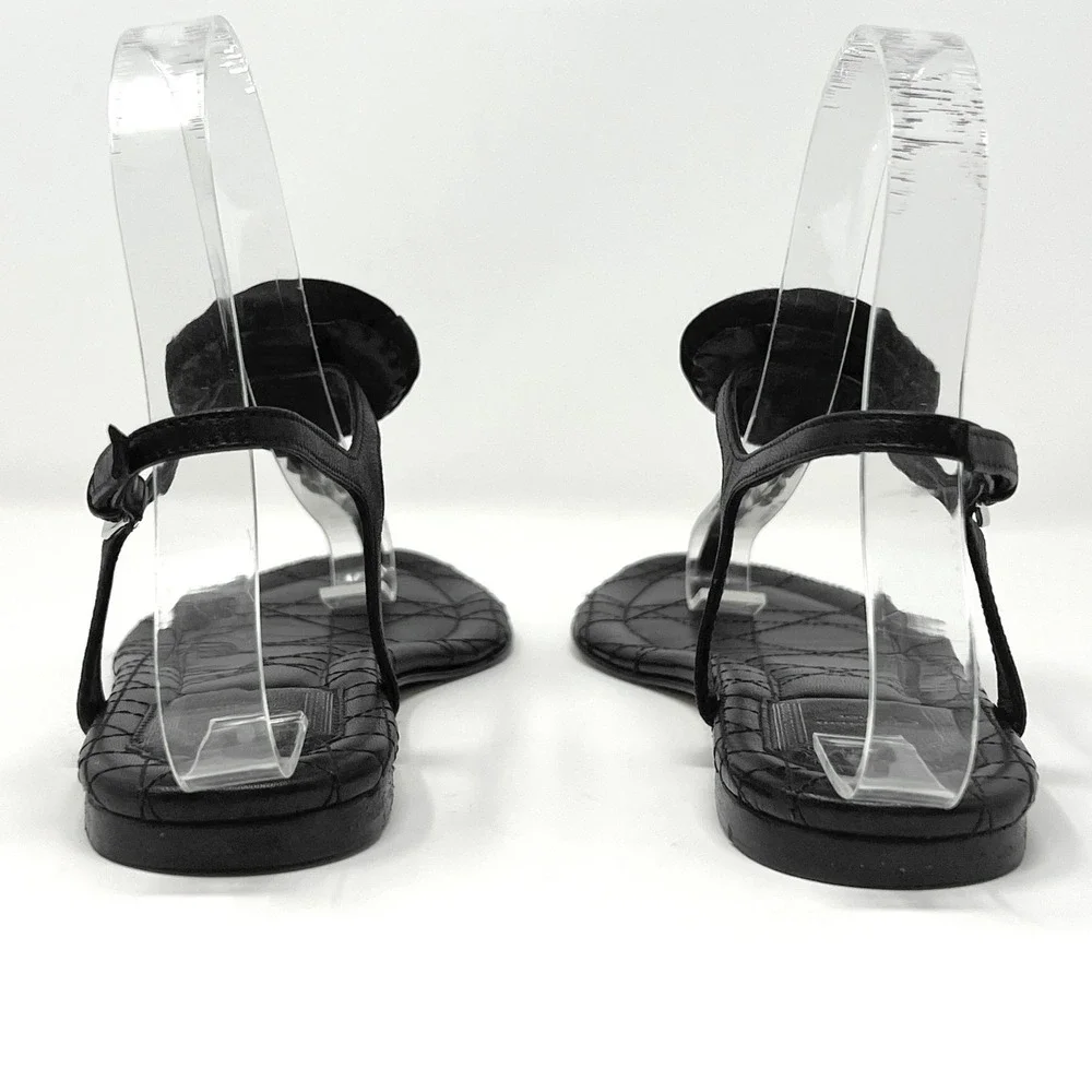 Christian Dior Delices Thong‎ Flat Sandals Black Leather Cannage Rosette 36